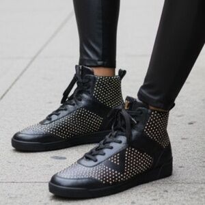 🖤✨ Louis Vuitton Studded Black Leather High-Top Sneakers | Women’s 39 ✨🖤